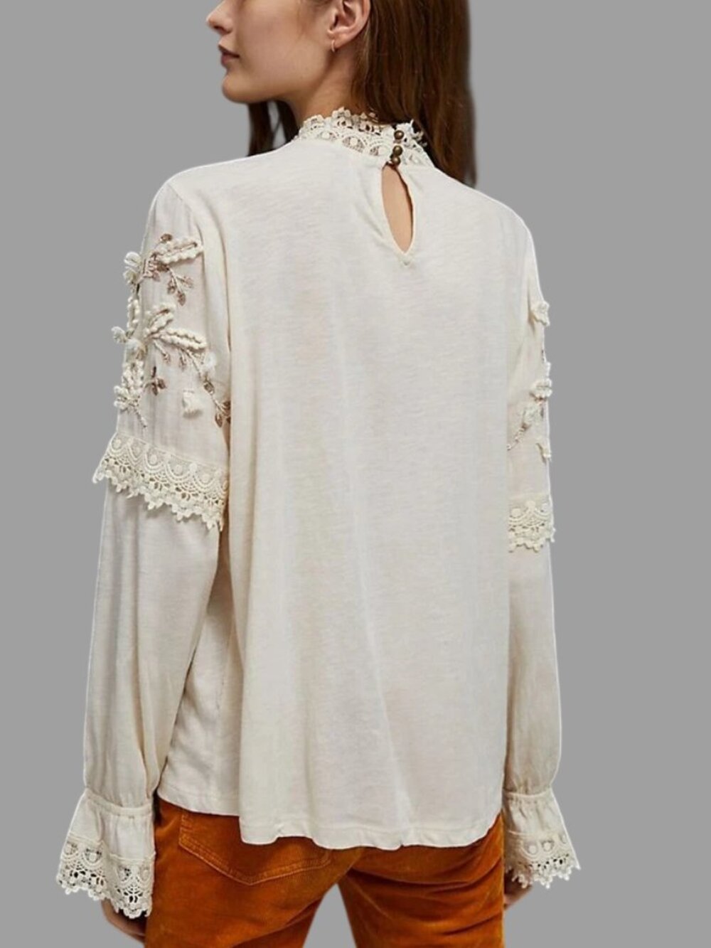 Anthropologie Jemma Crochet Lace Blouse Long Sleeve Ivory Medium - Picture 5 of 11